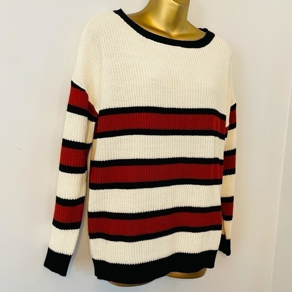 Chunky knit striped sweater cream size small - Picture 2 of 4